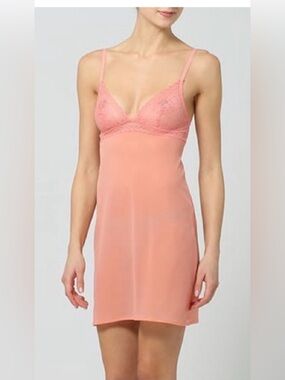 La Perla Luxury Lingerie Coral Pink Lace-Trim Slip Dress